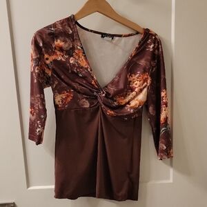 Floral V-Neck Top with 3/4 Sleeves